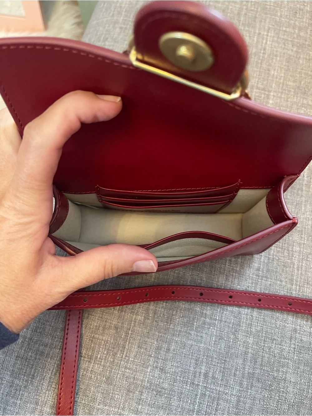 Pinko Red Leather Crossbody with Gold Bird Ring - Picture 3 of 7